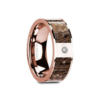 GAVINO Flat 14K Rose Gold with Brown Dinosaur Inlay & White Diamond Setting - 8mm