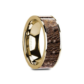 GALINTHIAS Flat 14K Yellow Gold with Brown Dinosaur Bone Inlay and Polished Edges - 8mm