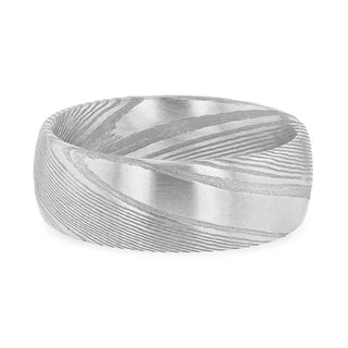 THEON Domed Brushed Damascus Steel Men’s Wedding Band with A Vivid Etched Design - 6mm & 8mm