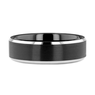 ASTON Black Brushed Center Tungsten Ring with Polished Beveled Edges - 4mm - 10mm