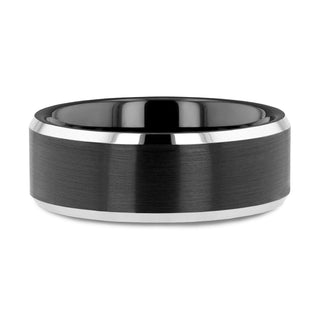 ASTON Black Brushed Center Tungsten Ring with Polished Beveled Edges - 4mm - 10mm