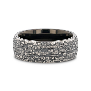 BROOKSTONE Black Tungsten Wedding Band with Sterling Silver Stonework Pattern - 8mm