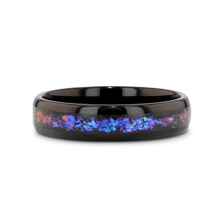 COSMIC Black Tungsten Ring with Crushed Alexandrite and Dark Blue & Purple Crushed Goldstone - 4mm - 8mm