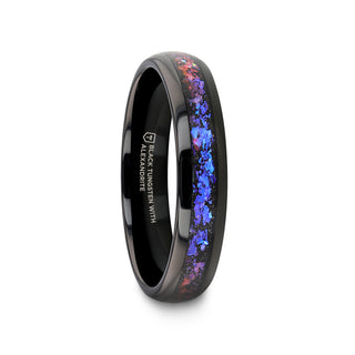 COSMIC Black Tungsten Ring with Crushed Alexandrite and Dark Blue & Purple Crushed Goldstone - 4mm - 8mm