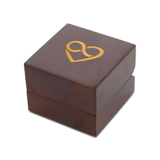 Combined Heart and Infinity Symbol Engraved Chocolate Dark Wood Personalized Wooden Wedding Ring Box