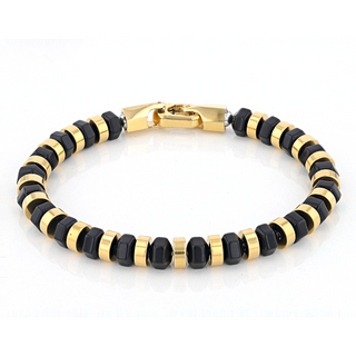 Hexagonal Black Onyx Stone Bracelet With Gold Plated Stainless Steel Accents