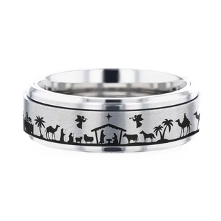 NATIVITY SCENE on Spinning Tungsten Carbide Ring