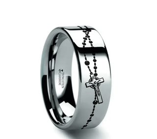 ROSARY on Flat Classic Tungsten Carbide Ring