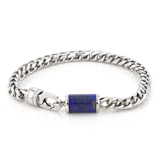 Stainless Steel Bracelet With Black Lapis Inlay