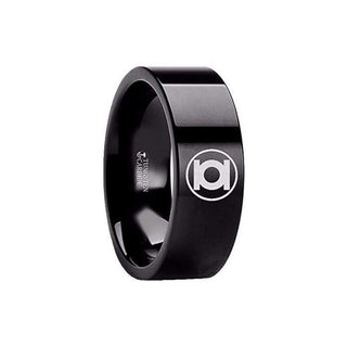 Thorsten Green Lantern Symbol Black Tungsten Engraved Ring Band - 2mm - 12mm