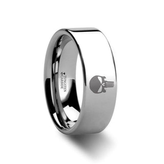 Punisher Hero Polished Tungsten Engraved Ring Jewelry - 2mm - 12mm