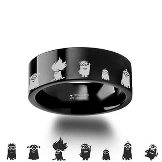 Minions Despicable Me Symbol Super Hero Black Tungsten Engraved Ring Jewelry - 2mm - 12mm