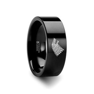 Game of Thrones Wolf Winter is Coming Symbol Super Hero Movie Black Tungsten Engraved Ring Jewelry - 2mm - 12mm