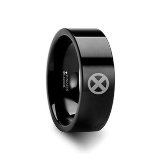 X Men Symbol Super Hero Movie Black Tungsten Engraved Ring Jewelry - 2mm - 12mm