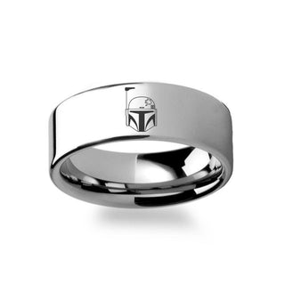 Boba Fett Helmet Symbol Star Wars Polished Tungsten Engraved Ring Jewelry - 2mm - 12mm