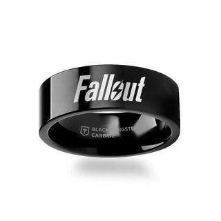 Fallout 4 Post Apocalyptic Nuclear Role Playing Game Symbol Polished Black Tungsten Engraved Ring Jewelry - 2mm - 12mm