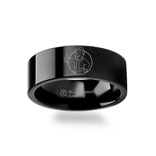 Fallout 4 Vault Boy Vault-Tec Mascot Symbol Polished Black Tungsten Engraved Ring Jewelry - 4mm - 12mm