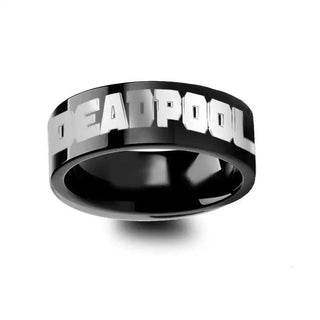 Deadpool Title Mercenary Super Hero Movie Black Tungsten Engraved Ring Jewelry - 4mm - 12mm