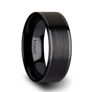 OLIVIA Women's Flat Black Ceramic Ring with Brushed Center & Polished Edges - 4mm