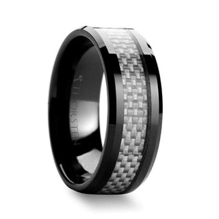 MYSTIQUE Beveled White Carbon Fiber Inlaid Ceramic Ring - 8mm