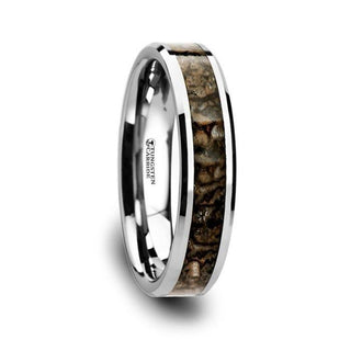 ORDOVICIAN Dinosaur Bone Inlaid Tungsten Carbide Beveled Edged Ring - 4mm