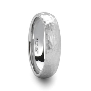CHANDLER Domed Hammered Finish White Tungsten Ring - 6mm or 8mm
