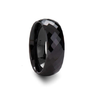 DAVINA Polished Diamond Faceted Black Ceramic Ring for Women - 2 mm