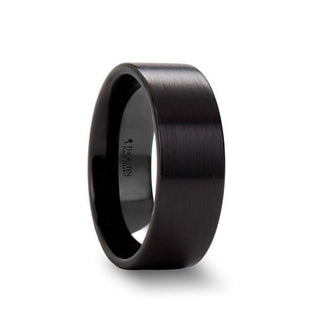 DRAKON Flat Pipe Cut Brush Finished Black Ceramic Wedding Band - 2mm - 12mm