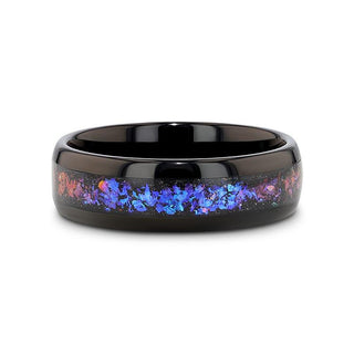 COSMIC Black Tungsten Ring with Crushed Alexandrite and Dark Blue & Purple Crushed Goldstone - 4mm - 8mm