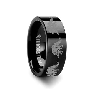 Dinosaur Rings Stegasaurus Ring Prehistoric Paleo Engraved Flat Black Tungsten Ring - 4mm - 12mm