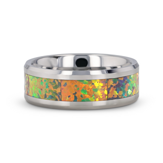 ETHEREAL Tungsten Carbide Ring with Blue & Orange Opal Inlay - 8mm