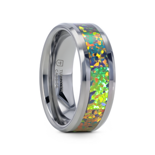 ETHEREAL Tungsten Carbide Ring with Blue & Orange Opal Inlay - 8mm