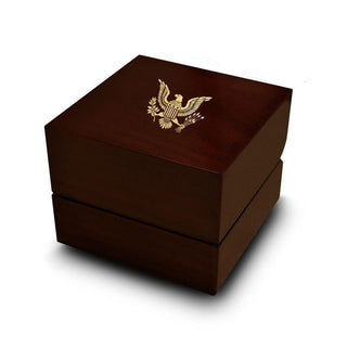 Flying Eagle Emblem Engraved Wood Ring Box Chocolate Dark Wood Personalized Wooden Wedding Ring Box