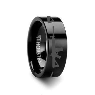 M4A1 Print Design M4A1 Ring Engraved Flat Tungsten Black Ring - 4mm - 12mm