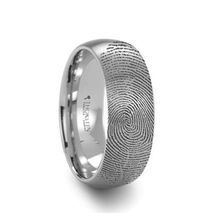 Fingerprint Ring Engraved Domed Tungsten Ring Brushed Ring- Perseus - 4mm - 12mm