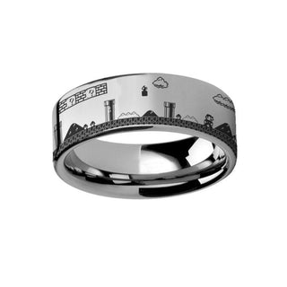 Engraved Super Mario Bros Pixel Level Game Tungsten Ring - 4mm - 12mm