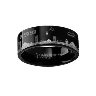 Engraved Super Mario Bros Pixel Level Game Black Tungsten Ring - 4mm - 12mm