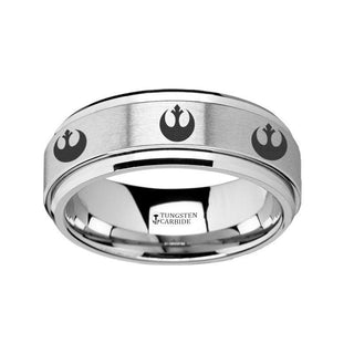 Spinning Engraved Rebel Alliance Star Wars Symbol Tungsten Carbide Spinner Wedding Band - 8mm