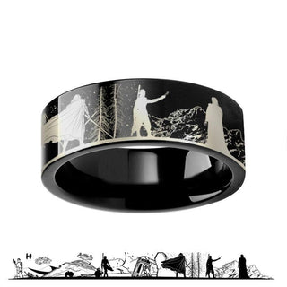 Star Wars Force Awakens Scene Jakku Luke Skywalker Rey Kylo Ren Scene Black Tungsten Engraved Ring - 4mm - 12mm