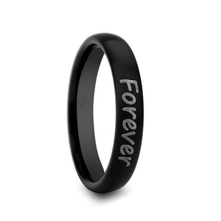 Handwritten Engraved Domed Black Tungsten Ring with Brushed Finish - 4mm - 12mm