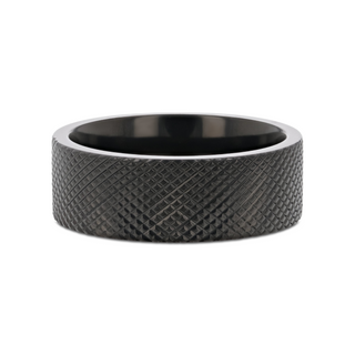 MIDNIGHT Flat Black Zirconium Ring with Knurled Finish - 8mm