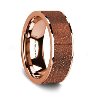 Flat Polished 14K Rose Gold Wedding Ring with Orange Gold Stone Inlay - 8 mm