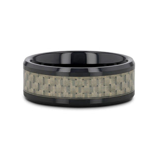 MYSTIQUE Beveled White Carbon Fiber Inlaid Ceramic Ring - 8mm