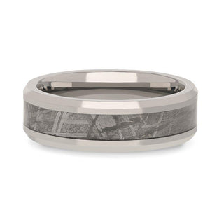 CELESTIAL Flat Tungsten Carbide Ring with Beveled Edges and Meteorite Inlay Thorsten - 8mm