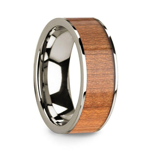 Men’s 14k White Gold Wedding Band with Sapele Wood Inlay & Polished Finish - 8mm