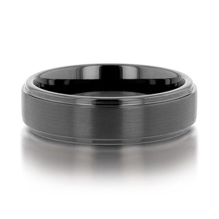 ORION Flat Black Tungsten Ring with Brushed Raised Center & Polished Step Edges - 6mm - 8mm