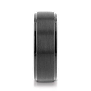 ORION Flat Black Tungsten Ring with Brushed Raised Center & Polished Step Edges - 6mm - 8mm