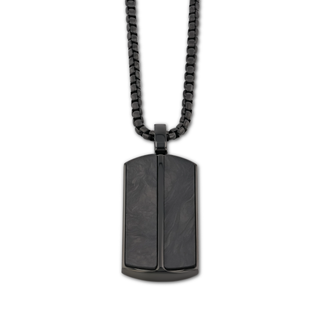 Stainless Steel Pendant with Ebony Wood and Carbon Fiber Inlay with 22 Inch Matching Chain