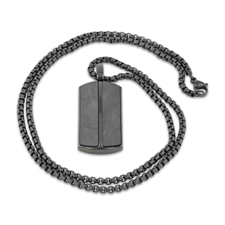 Stainless Steel Pendant with Ebony Wood and Carbon Fiber Inlay with 22 Inch Matching Chain