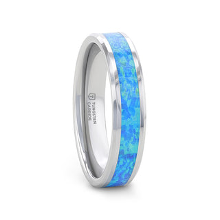 QUASAR Tungsten Wedding Band with Blue Green Opal Inlay - 4mm - 10mm